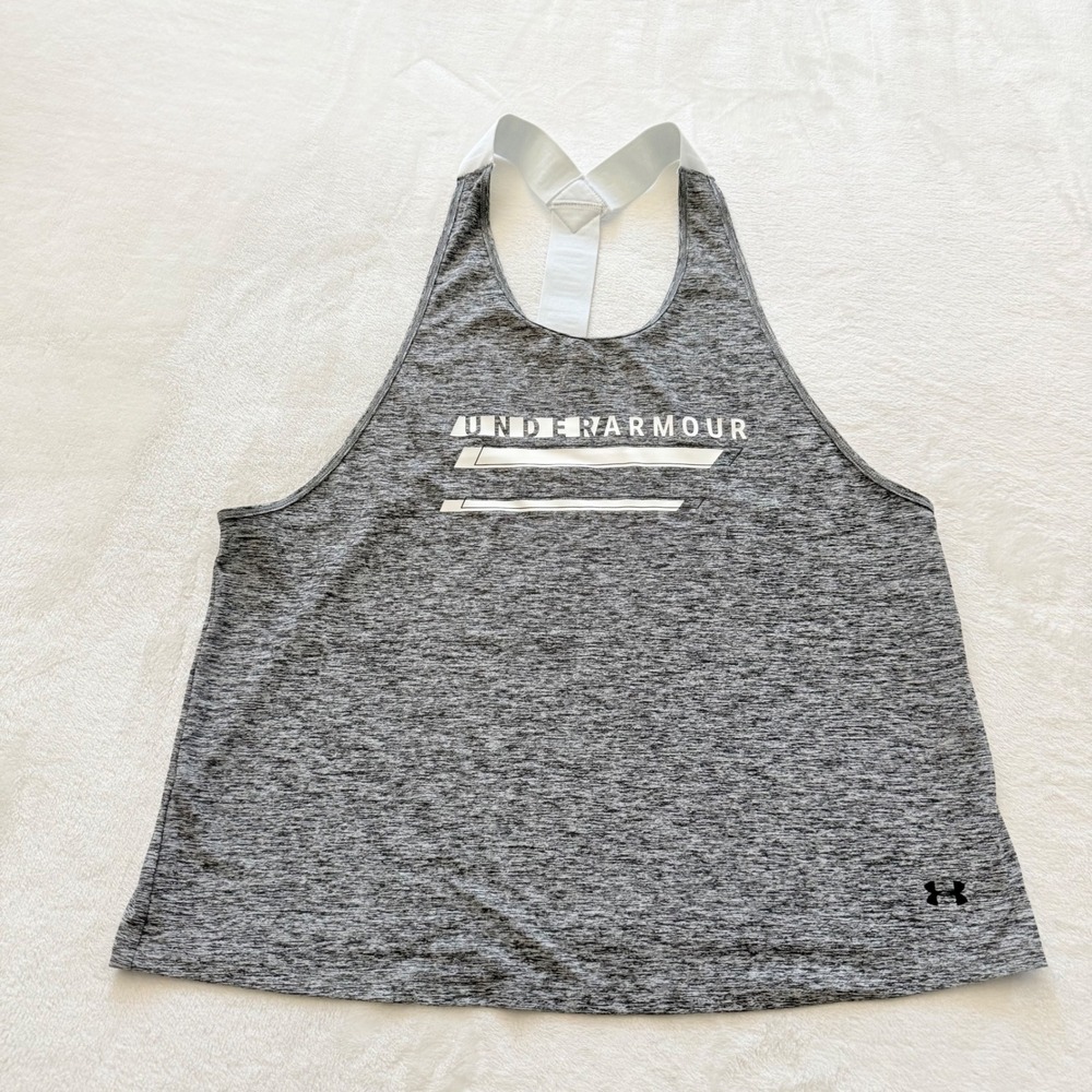 Under Armour Women's Heathered Gray Racerback‎ Tank Top Athletic Workout Size LG